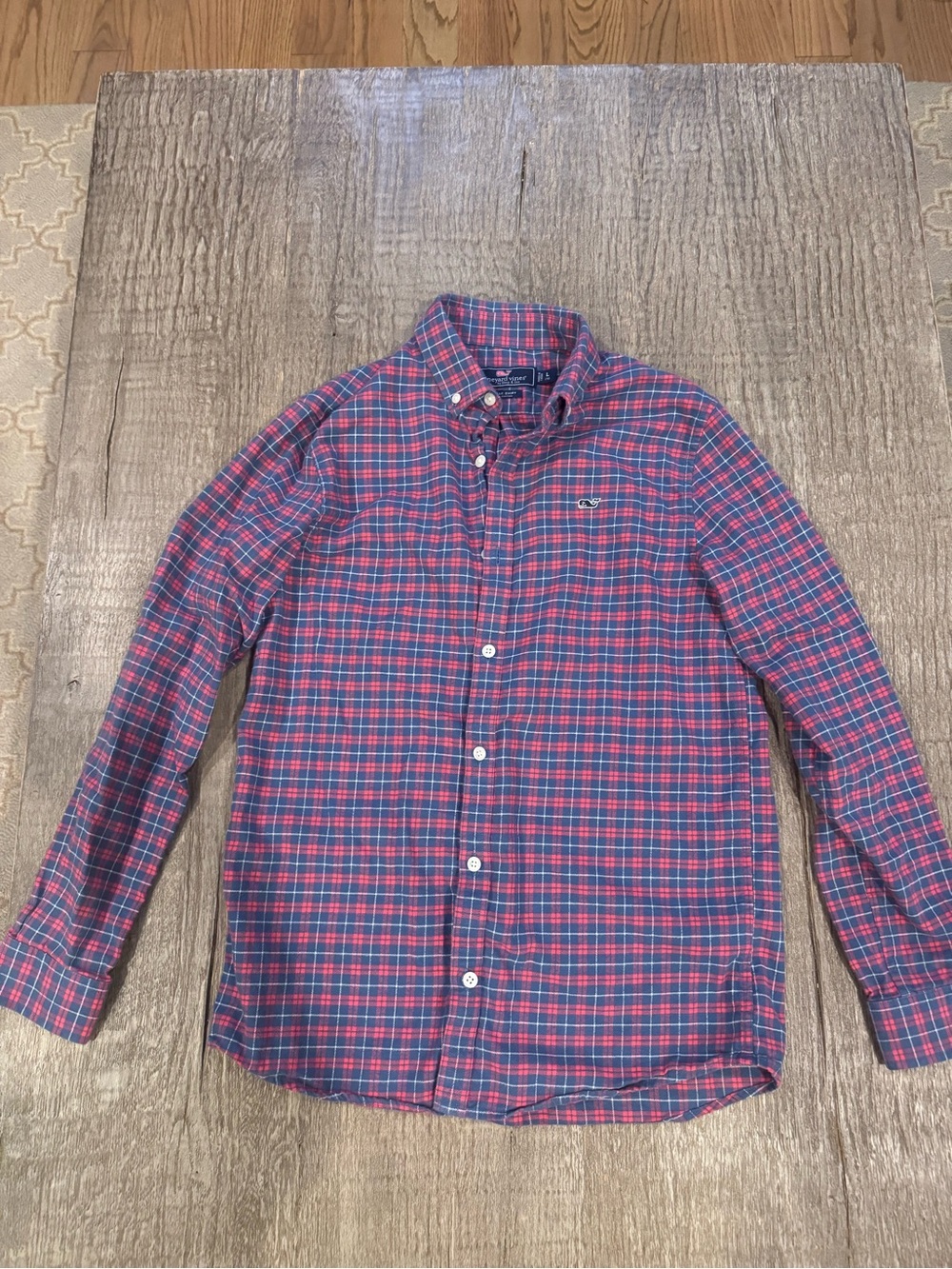 Vineyard Vines Red & Navy Plaid Cotton Button-Down Shirt